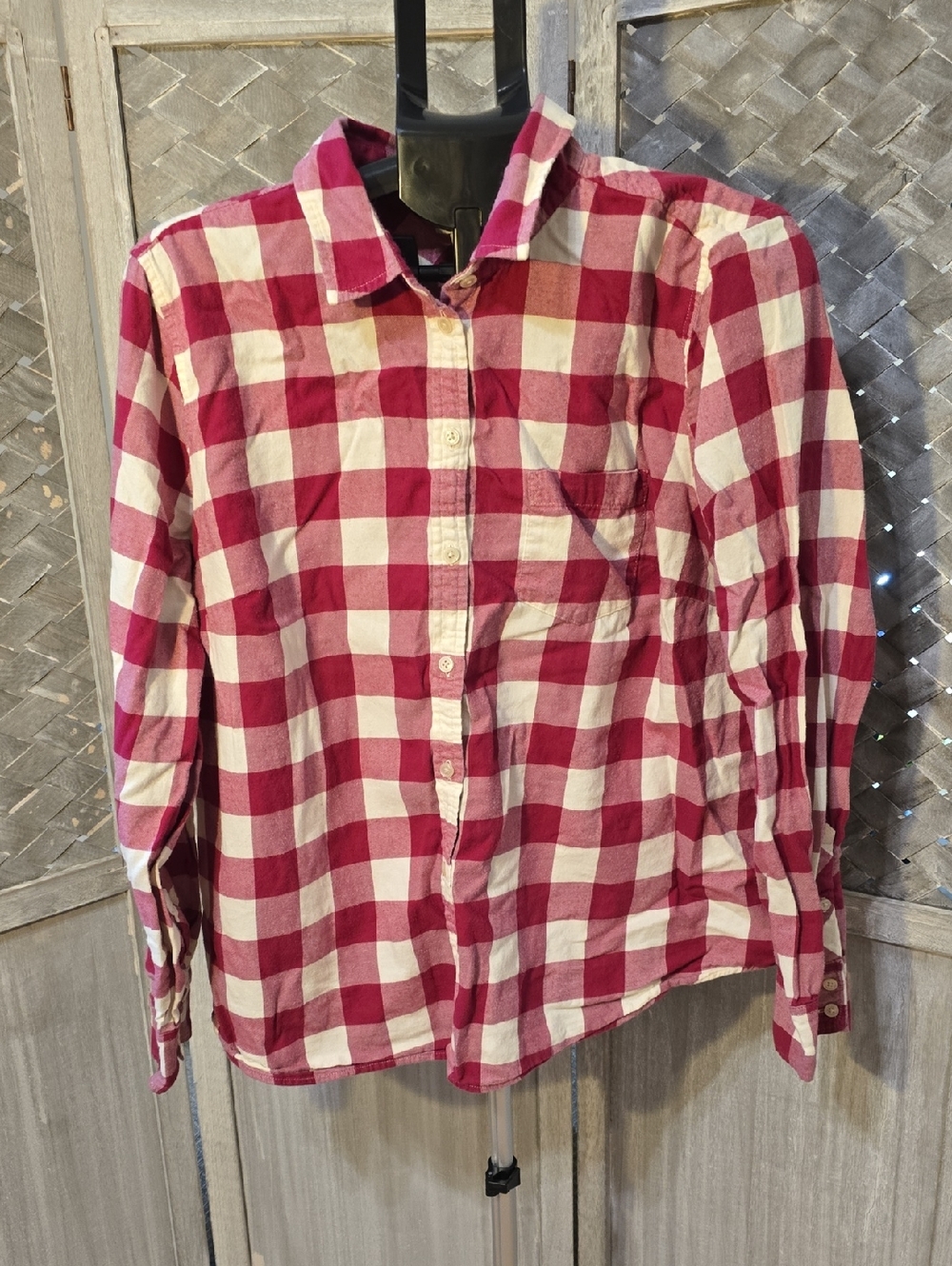 J. Crew Red and White Buffalo Check Button-Down Shirt